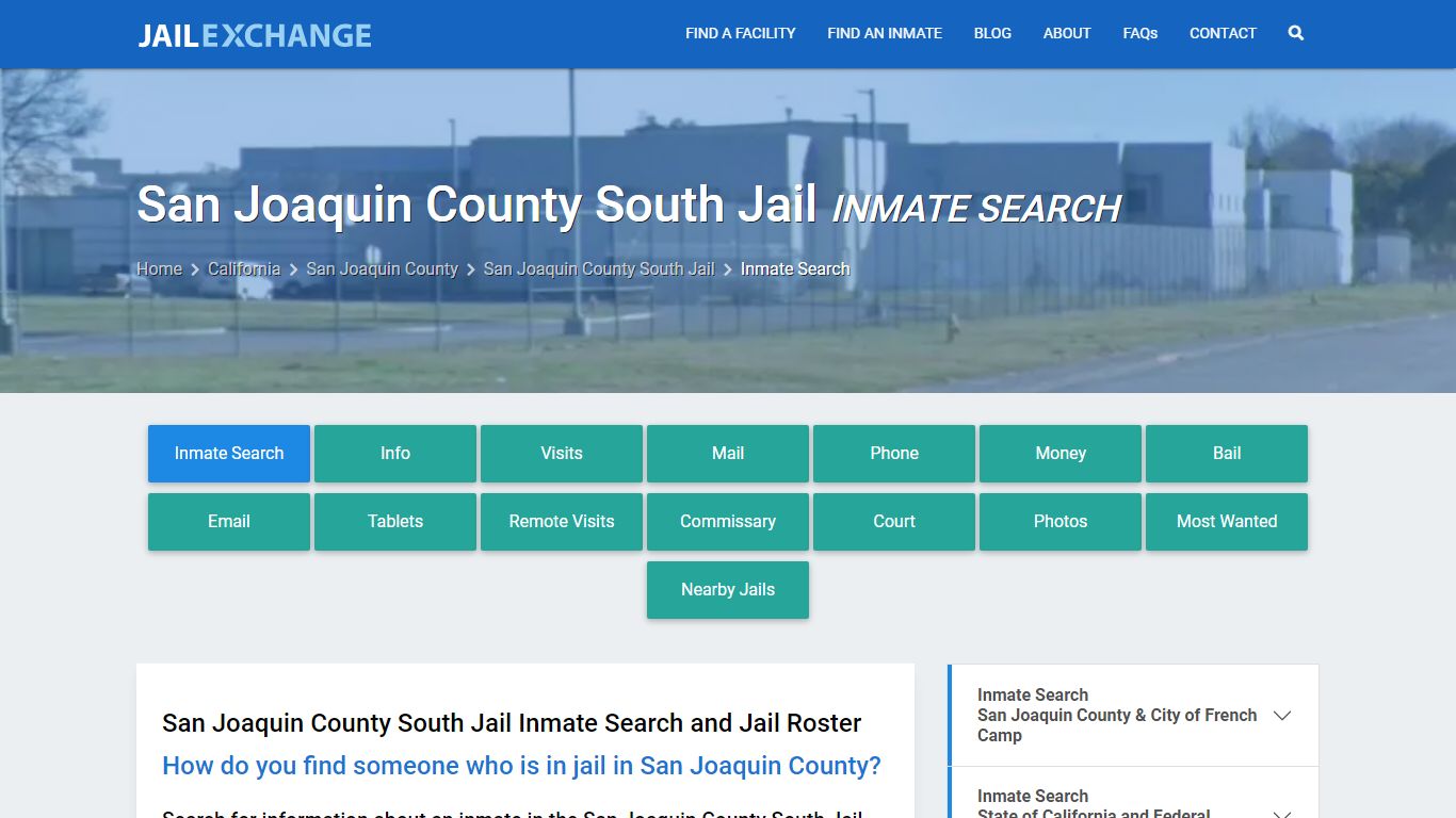 San Joaquin County South Jail Inmate Search - Jail Exchange